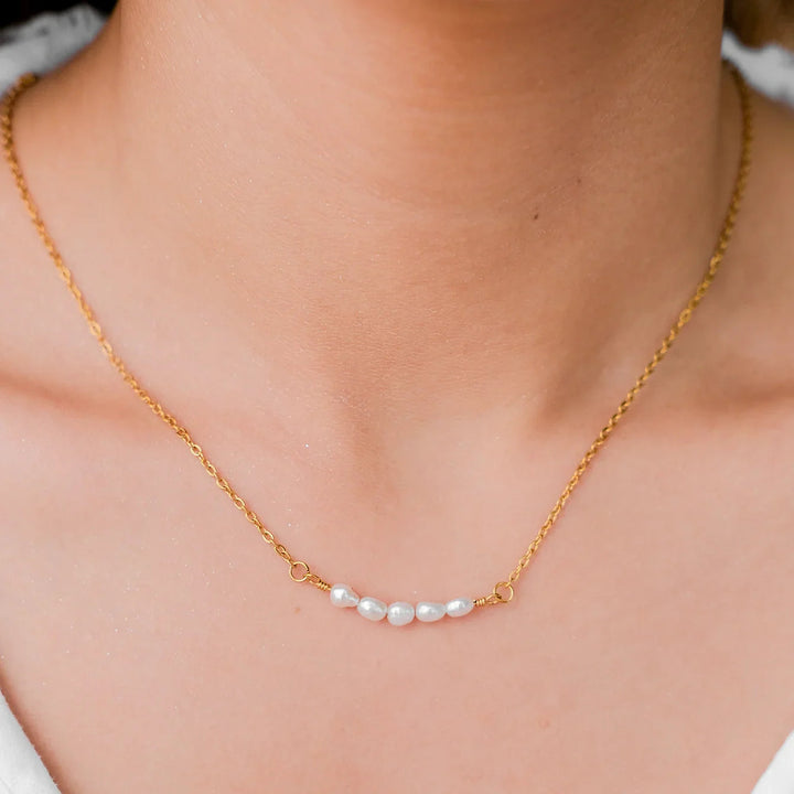 Gold-Plated Faux Pearl Chain Necklace Women