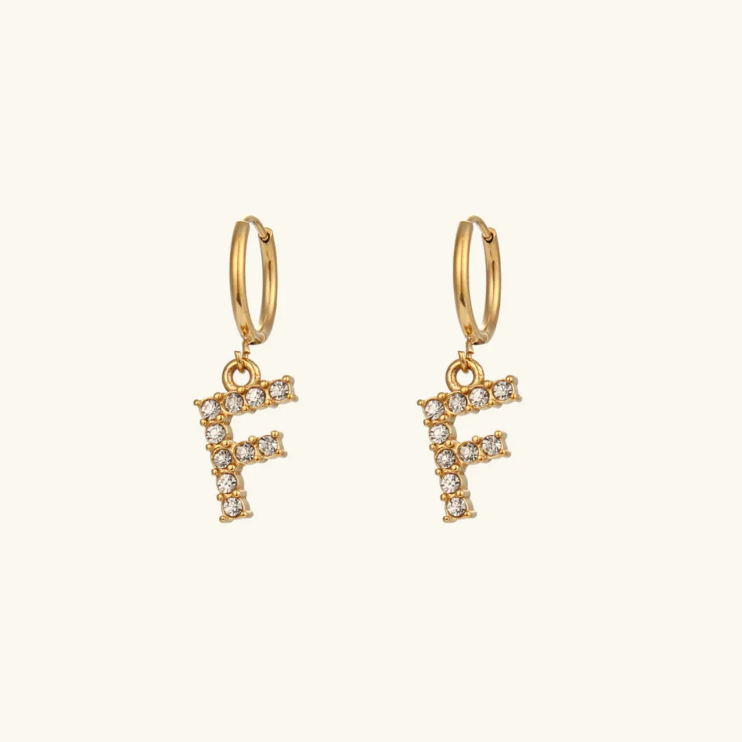 Gold-Plated Initial Letter Earrings with Diamond Simulants