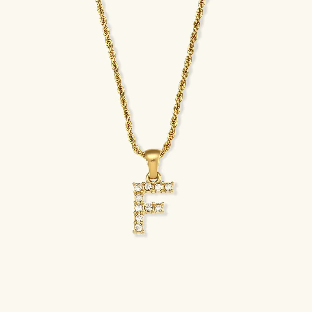 Gold-Plated Initial Pendant Necklace with Diamond Simulants