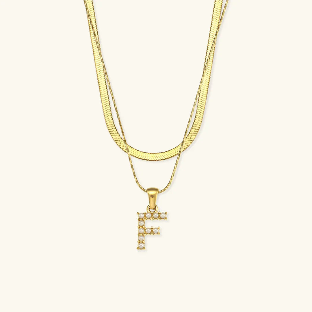 Gold-Plated Layered Initial Letter Necklace with Freshwater Pearls