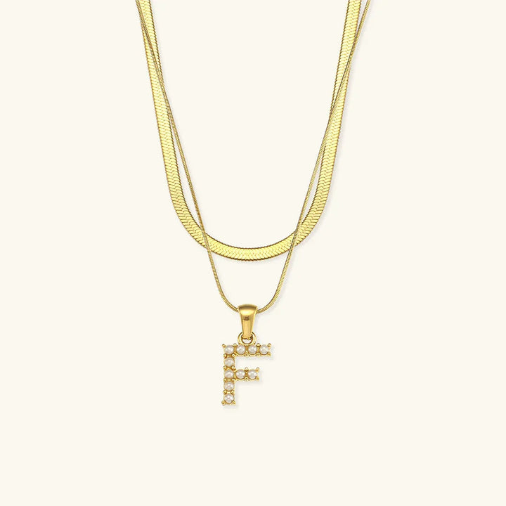 Gold-Plated Layered Initial Letter Necklace with Freshwater Pearls