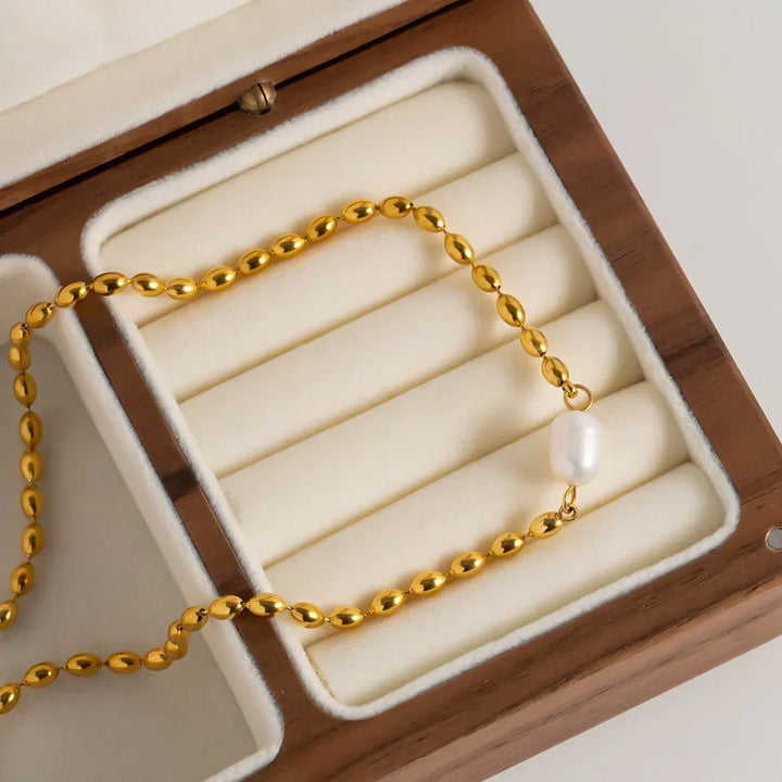 Gold-Plated Beaded Necklace with Freshwater Pearl