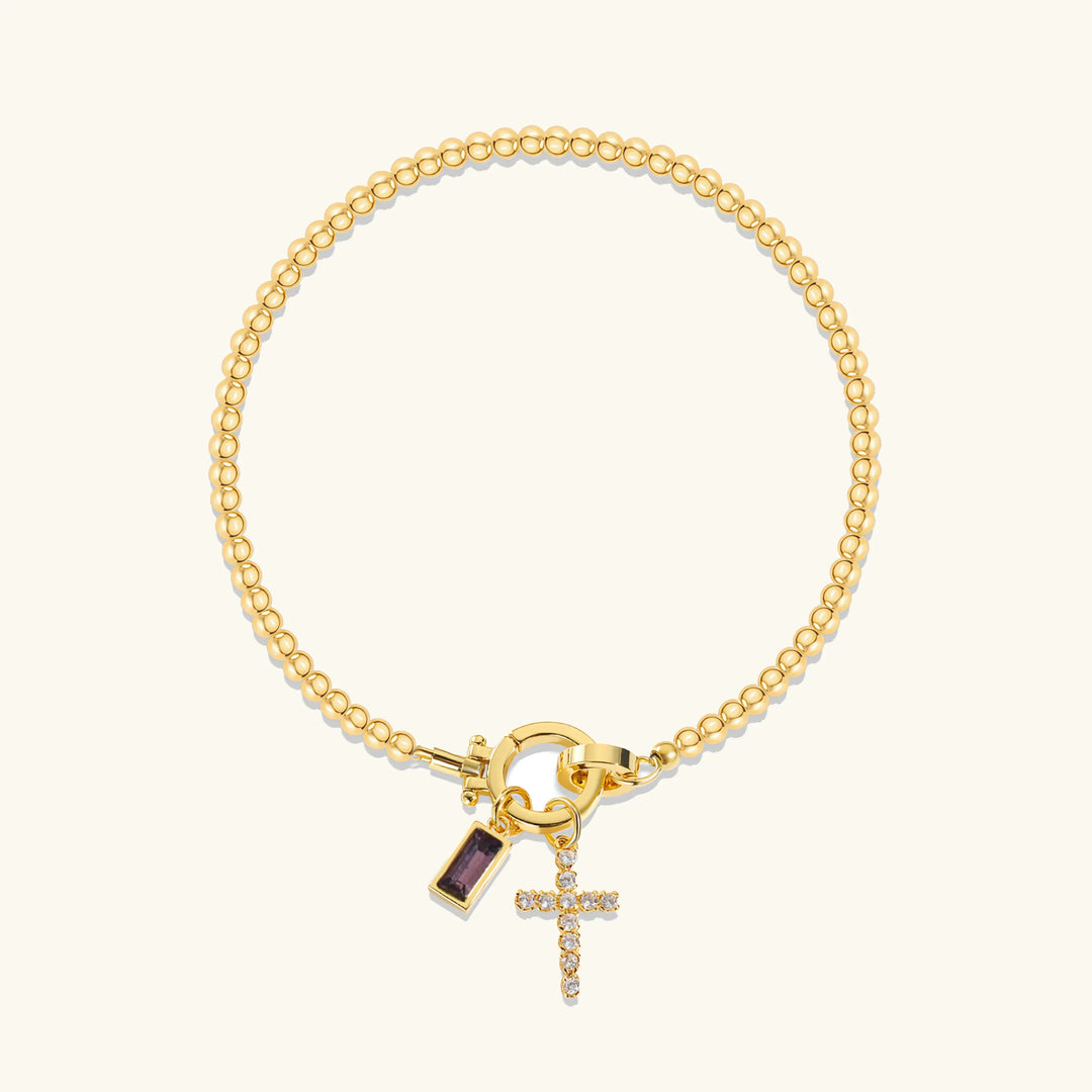 Gold-Plated Crystal Birthstone Cross Bracelet