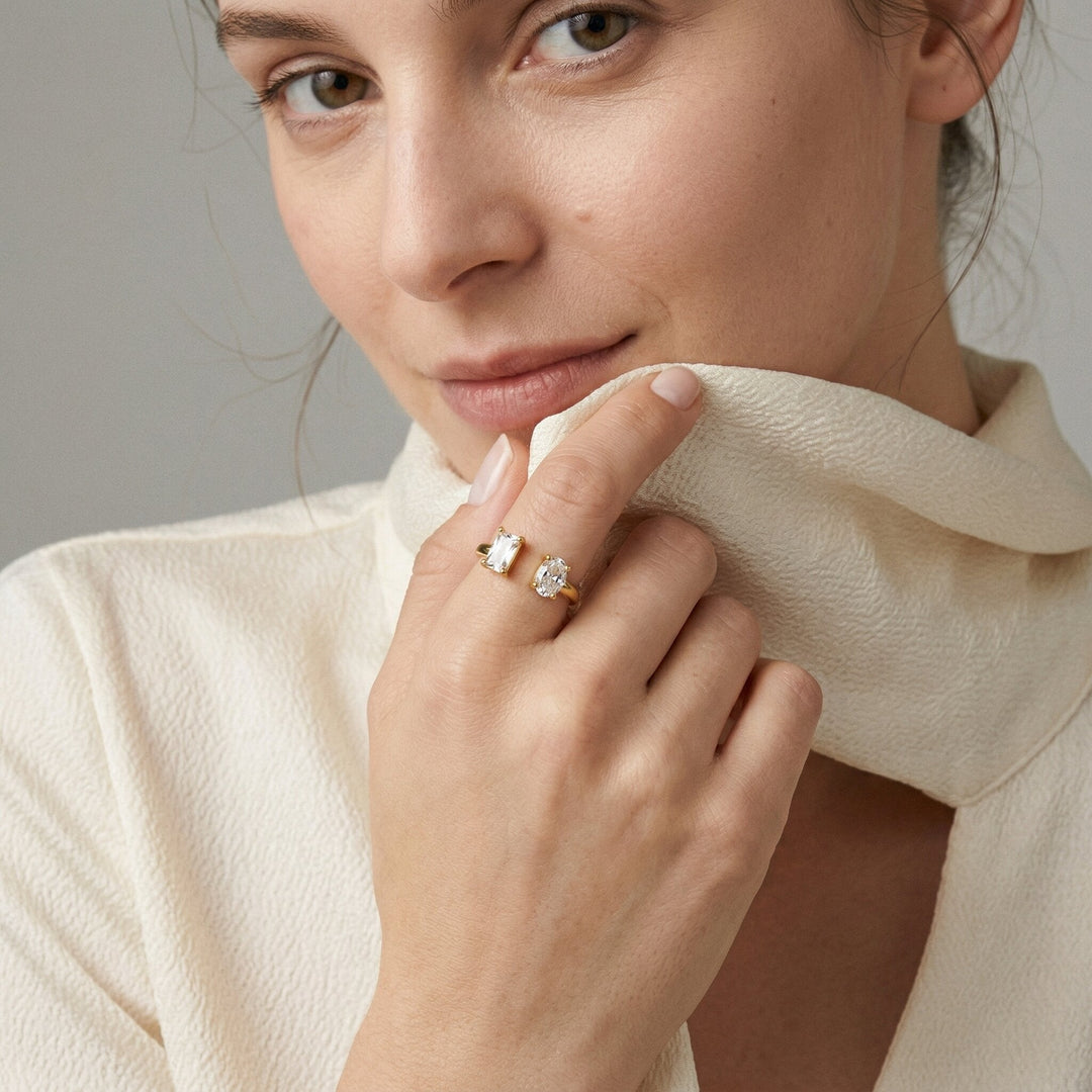 Gold-Plated Gemstone Ring For Women