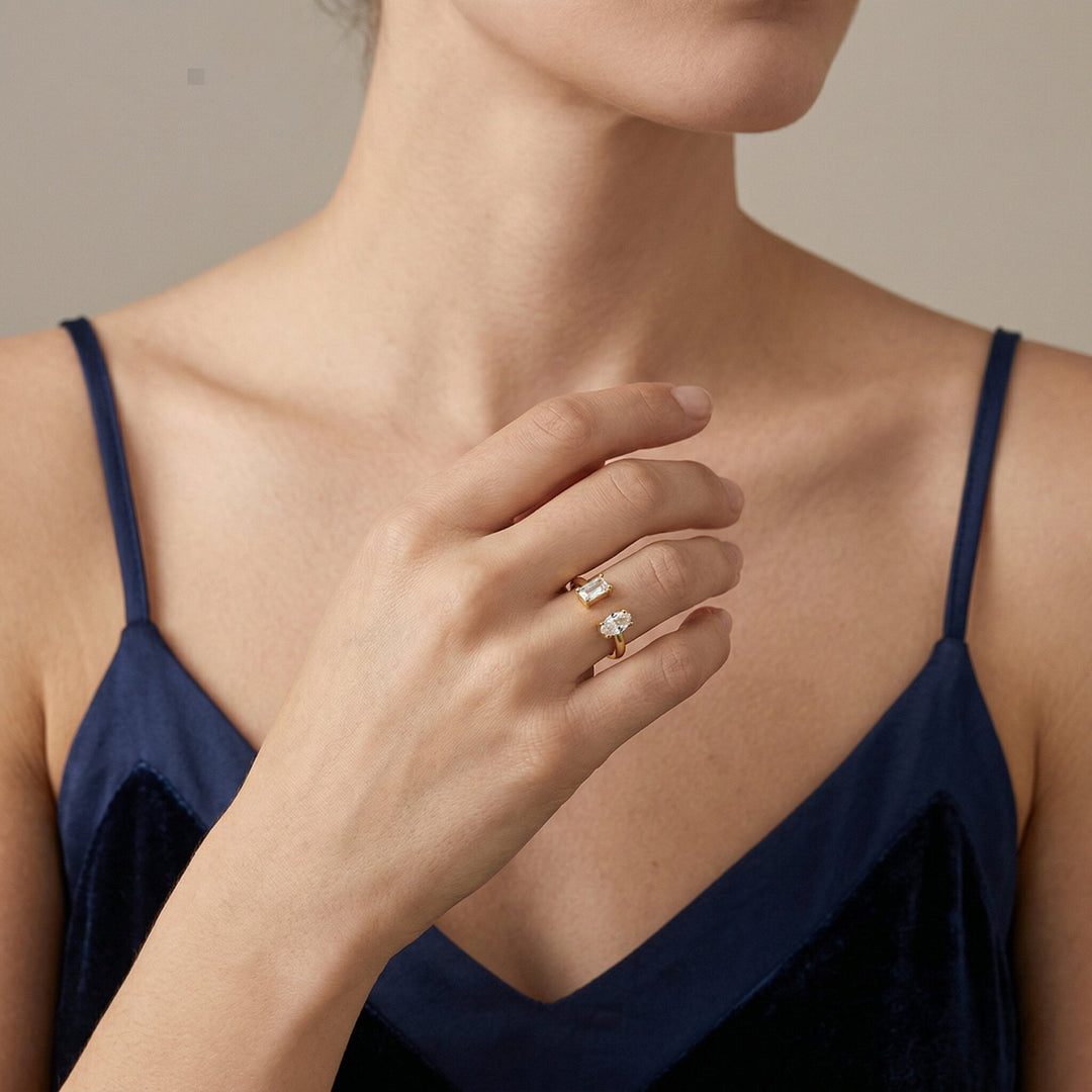 Gold-Plated Gemstone Ring For Women