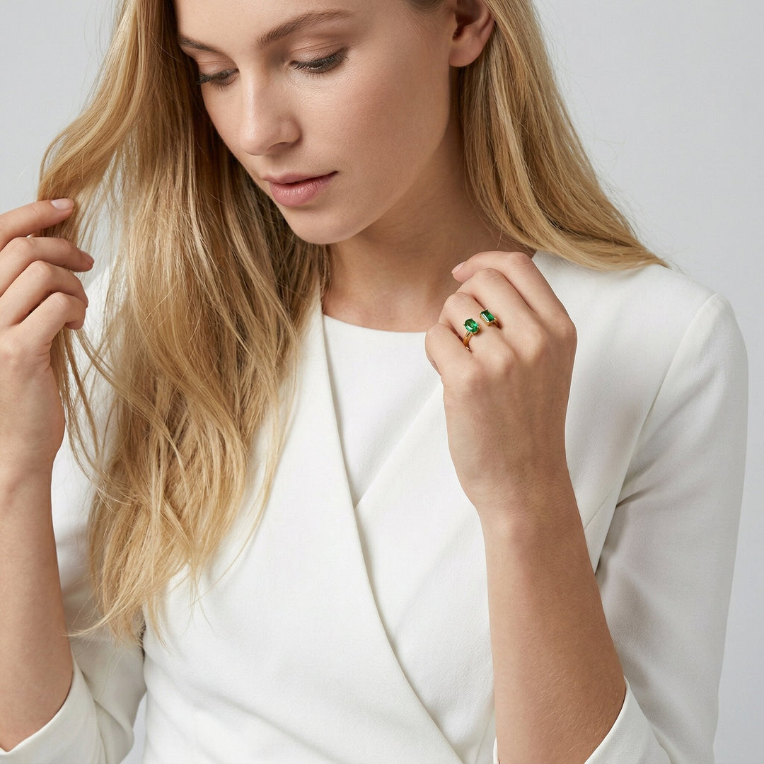 Gold-Plated Gemstone Ring For Women