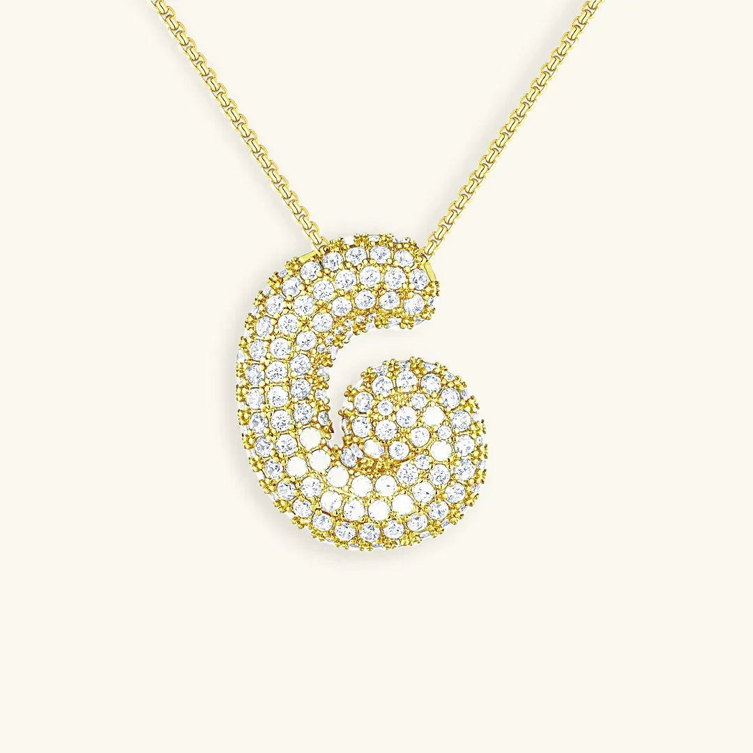 Gold-Plated Bubble Initial Diamond Necklace