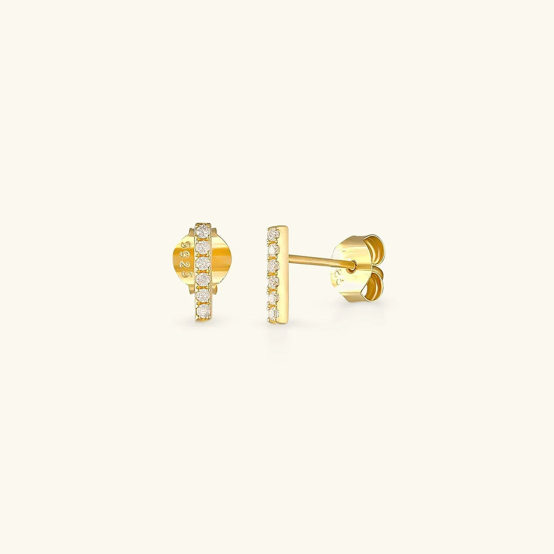 Gold-Plated CZ Bar Stud Earrings
