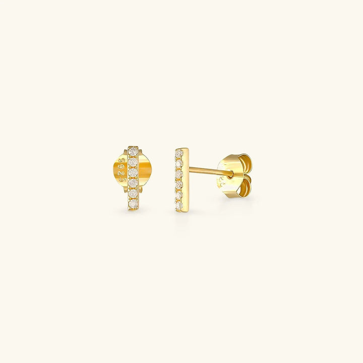Gold-Plated CZ Bar Stud Earrings