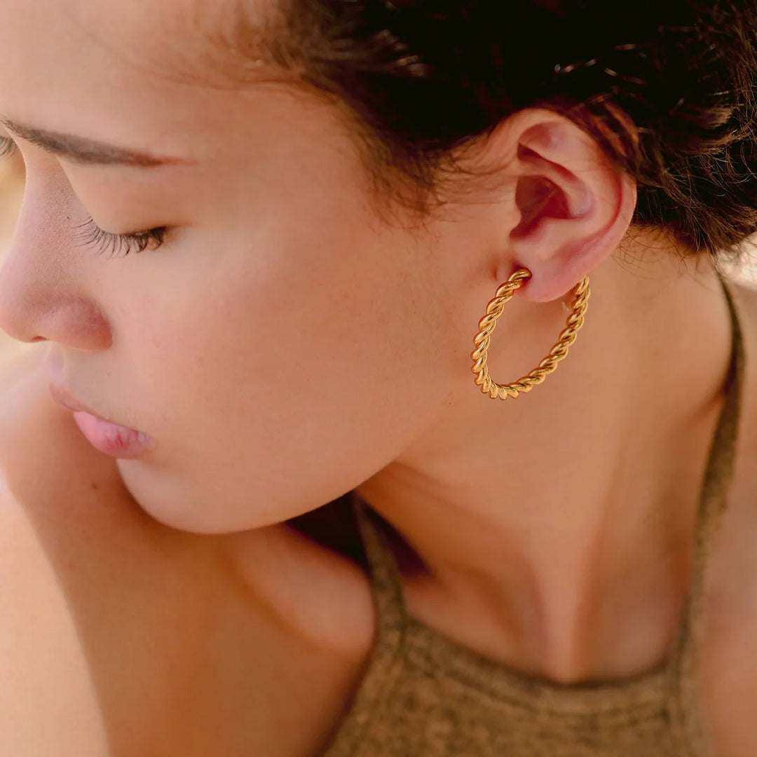 Gold-Plated Twist Hoop Earrings Women