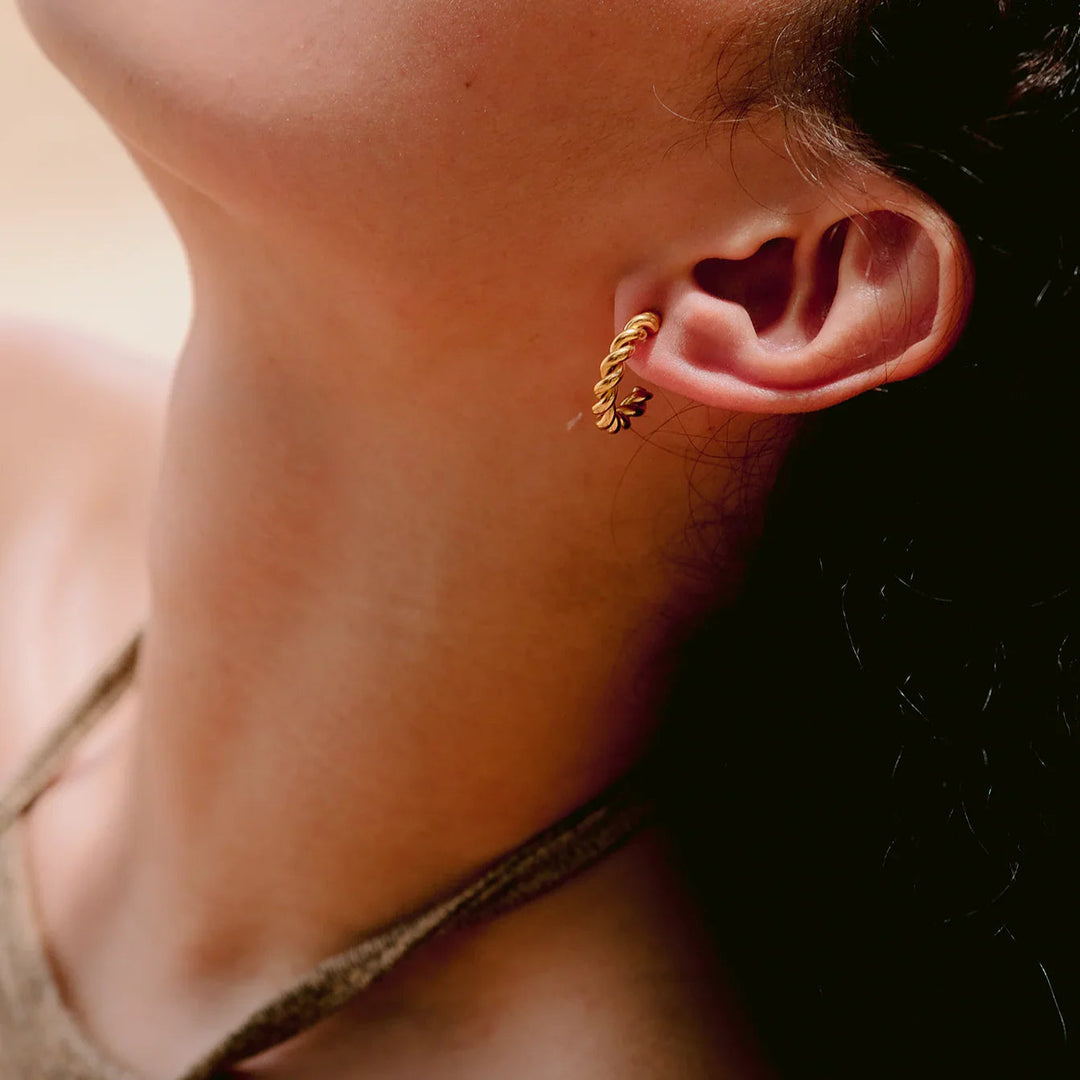 Gold-Plated Twist Hoop Earrings Women