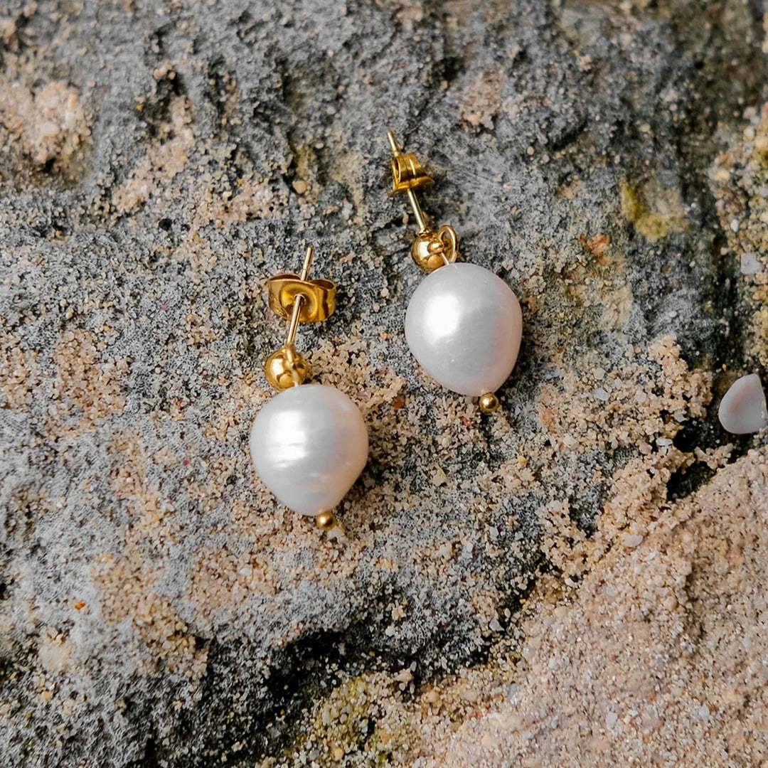 Gold-Plated Imitation Pearl Dangle Earrings for Women