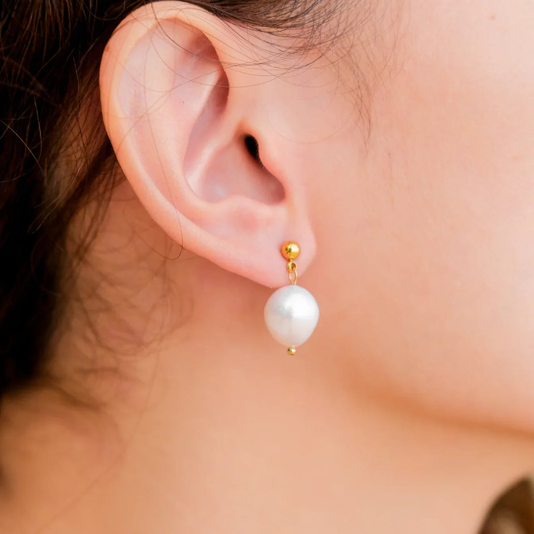 Gold-Plated Imitation Pearl Dangle Earrings for Women