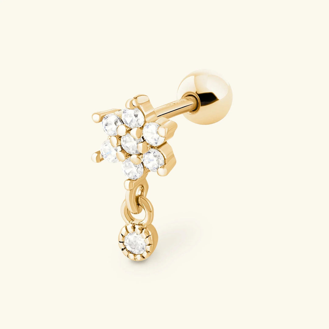 Gold-Plated Floral Round Back Diamond Stud Earrings