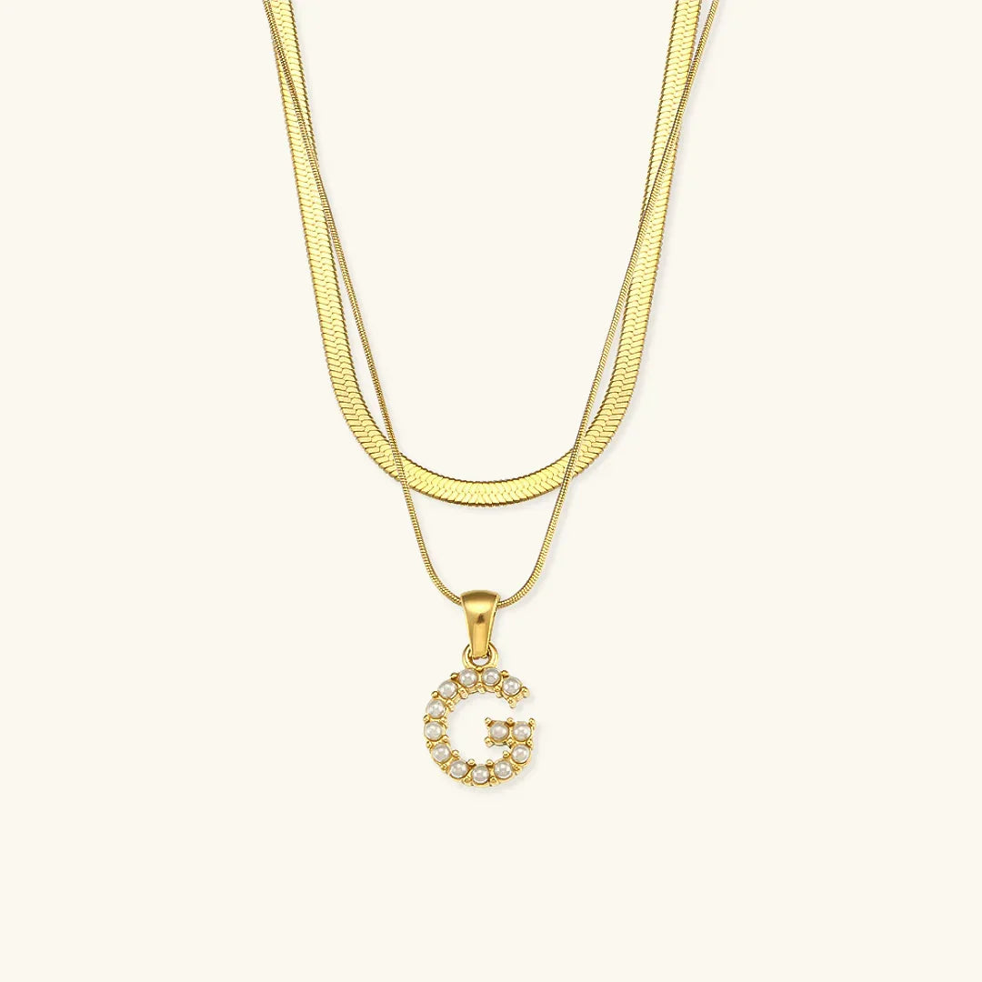 Gold-Plated Layered Initial Letter Necklace with Freshwater Pearls