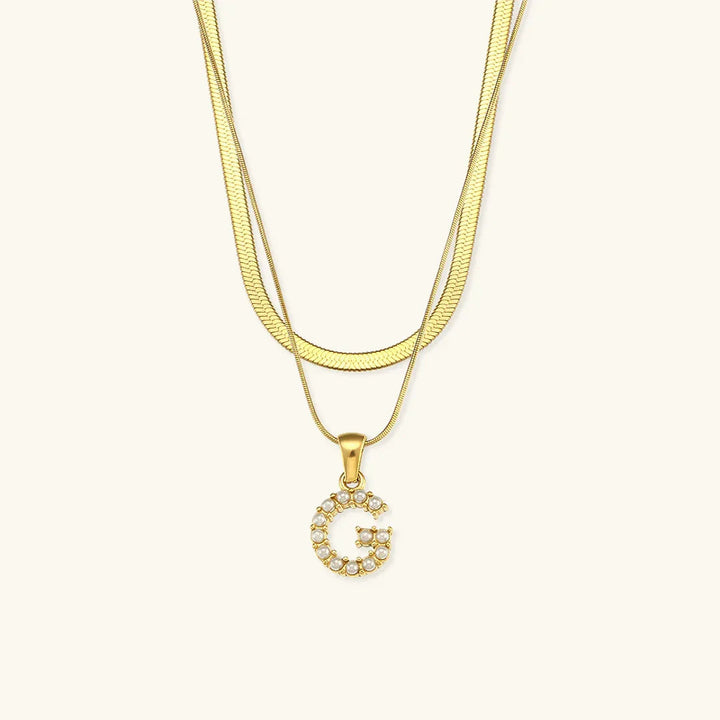 Gold-Plated Layered Initial Letter Necklace with Freshwater Pearls