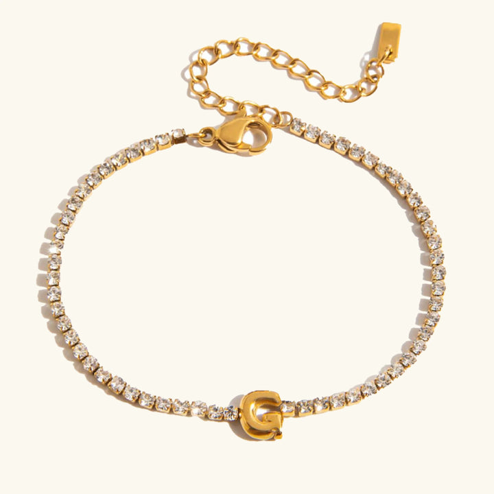 Gold-Plated Cubic Zirconia Initial Tennis Bracelet for Women