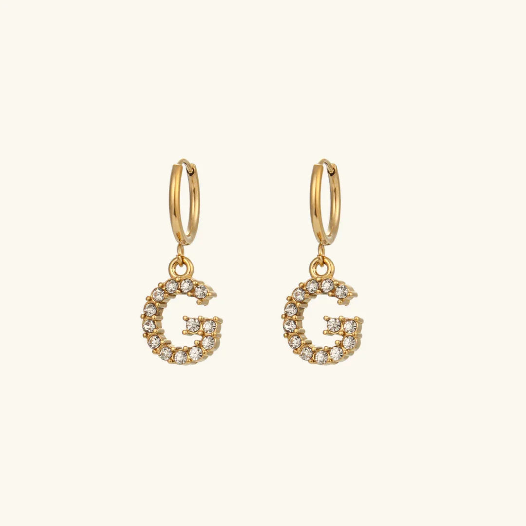 Gold-Plated Initial Letter Earrings with Diamond Simulants