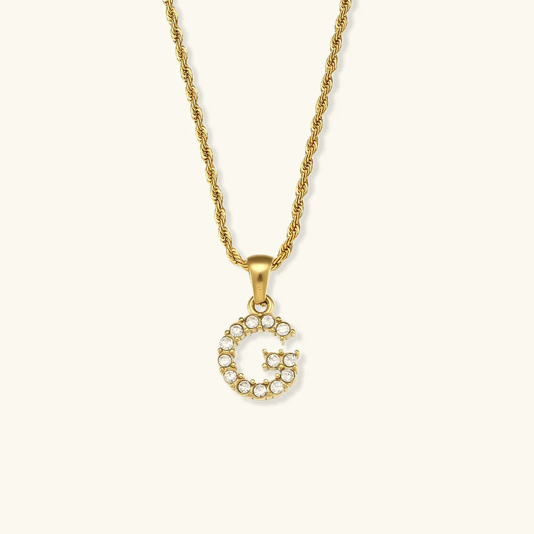 Gold-Plated Initial Pendant Necklace with Diamond Simulants