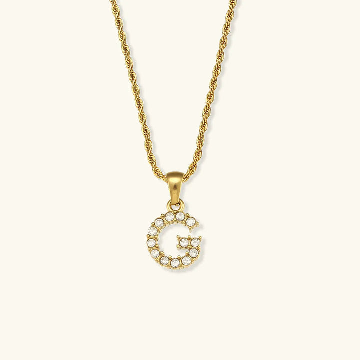 Gold-Plated Initial Pendant Necklace with Diamond Simulants