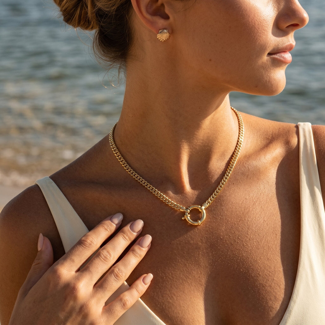 Gold-Plated Herringbone Chain Necklace for Women