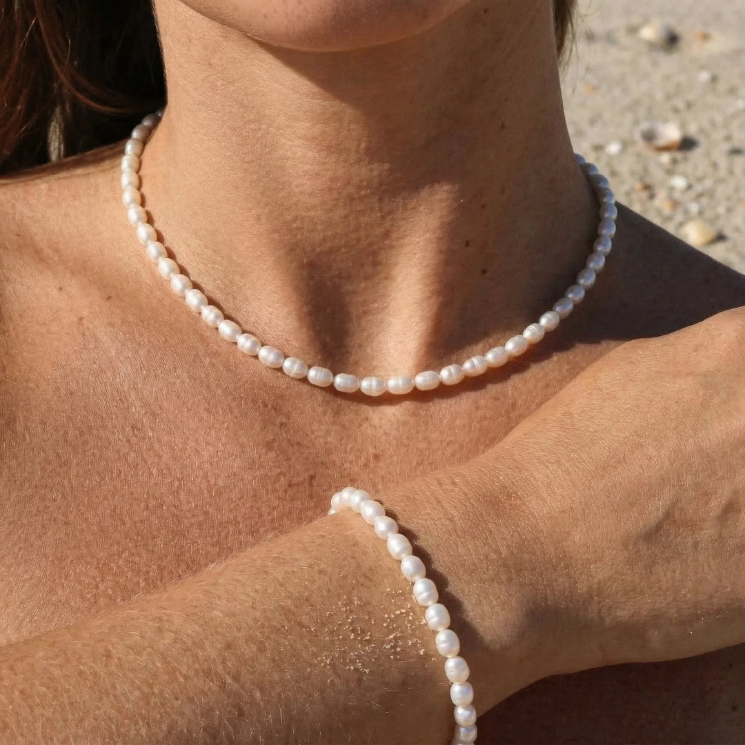 Gold-Plated Faux Pearl Jewelry 2-Piece Set