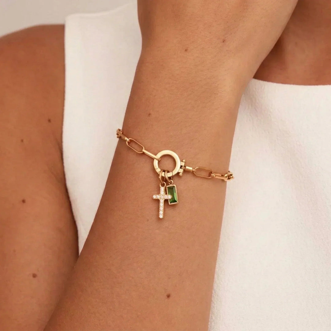 Gold-Plated Crystal Cross Bracelet