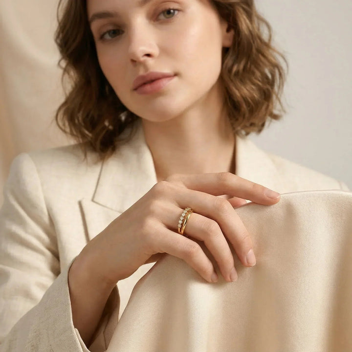 Gold-Plated CZ Stackable Band Ring for Women