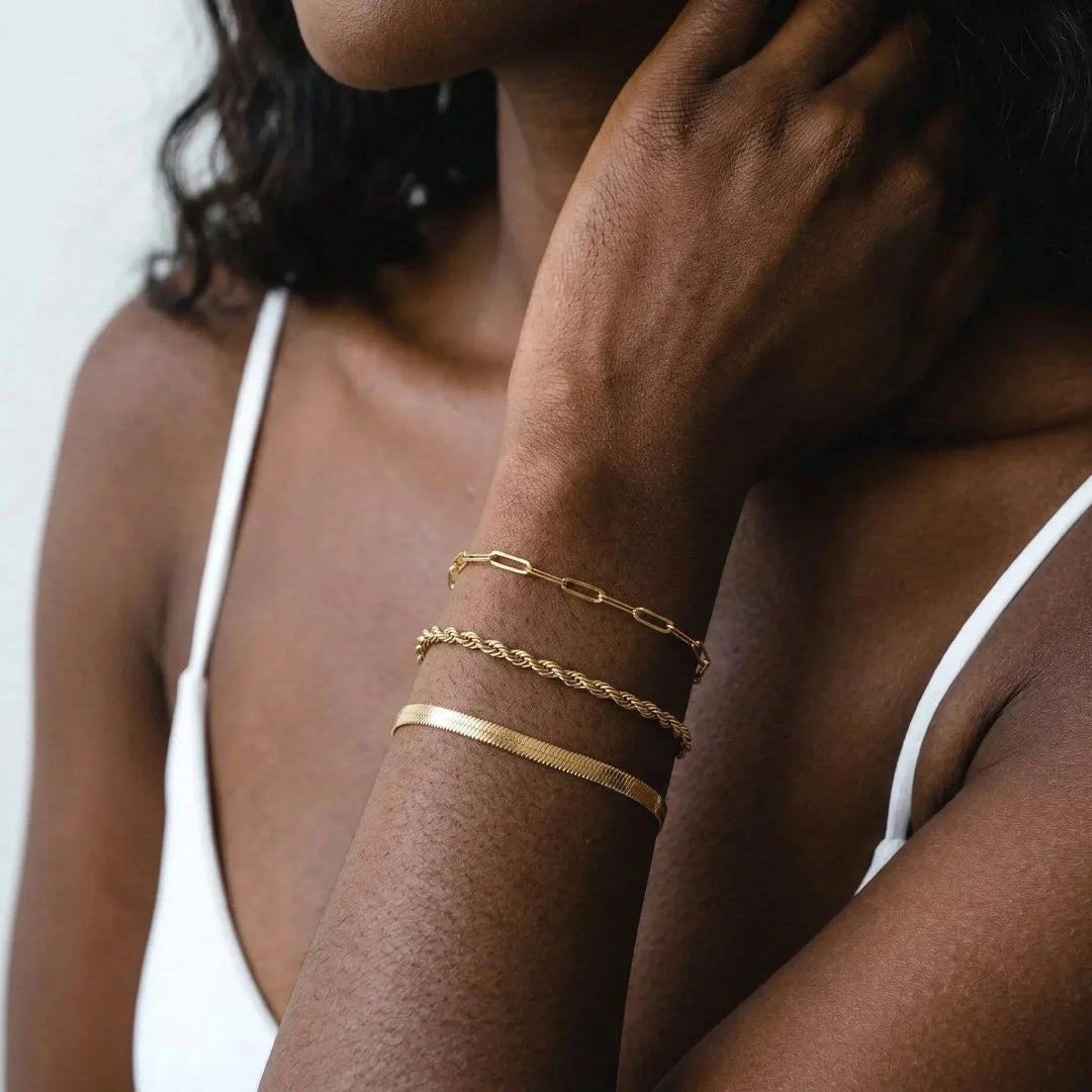 Gold-Plated Layered Bracelet 3-Piece Set