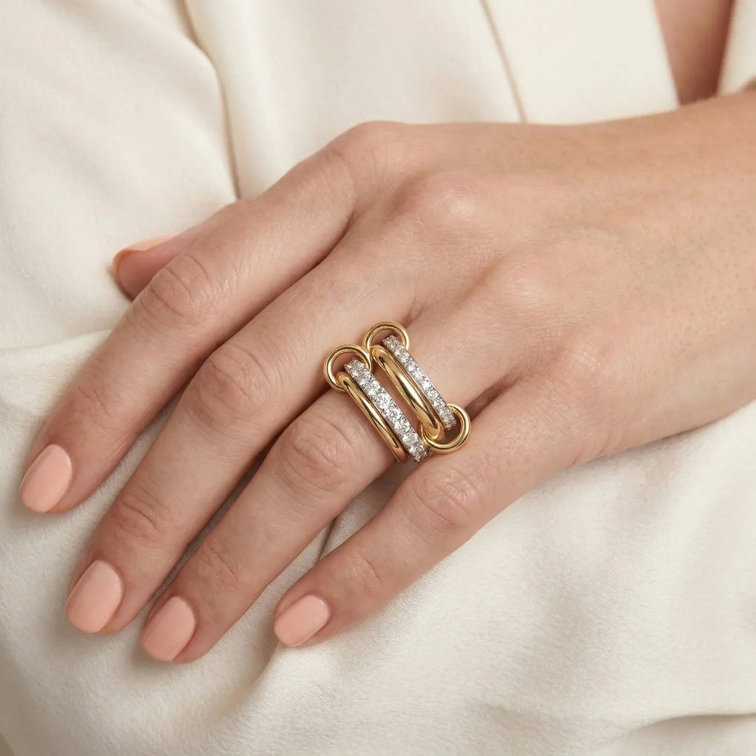 Gold-Plated Stacked CZ Ring with Silver-Tone Bands