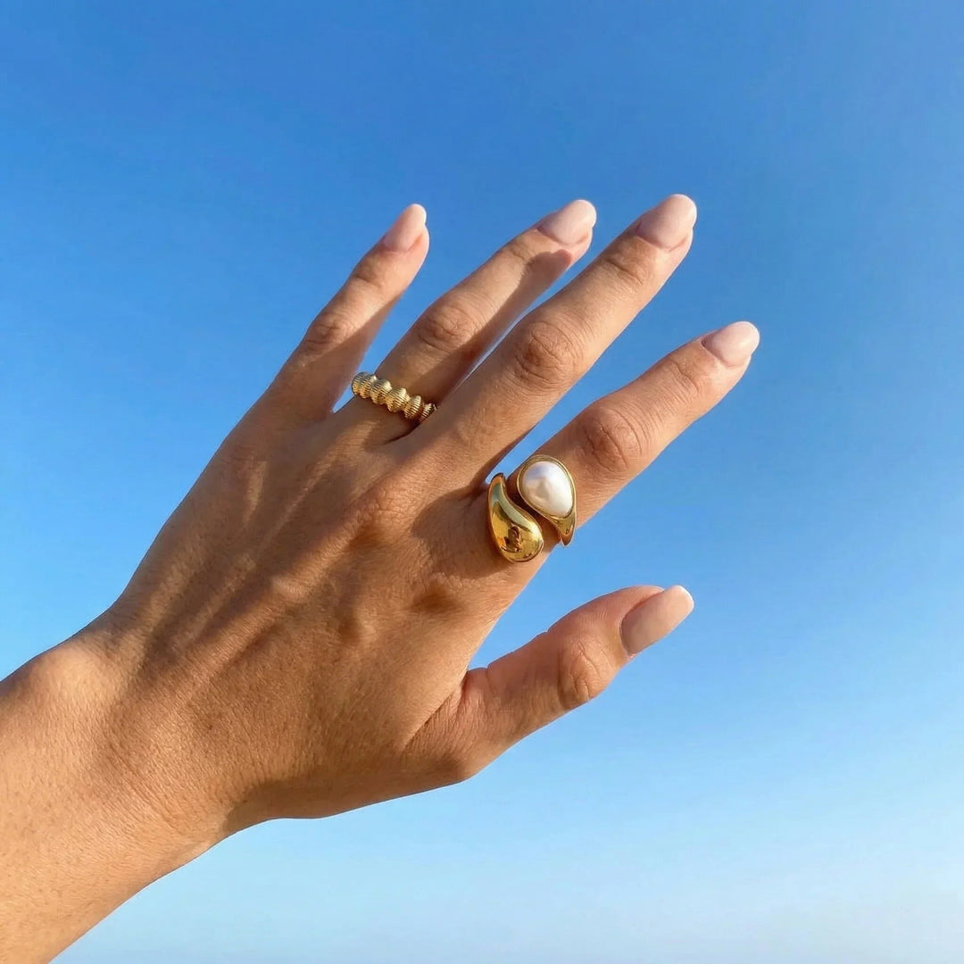 Gold-Plated Faux Pearl Statement Ring for Women