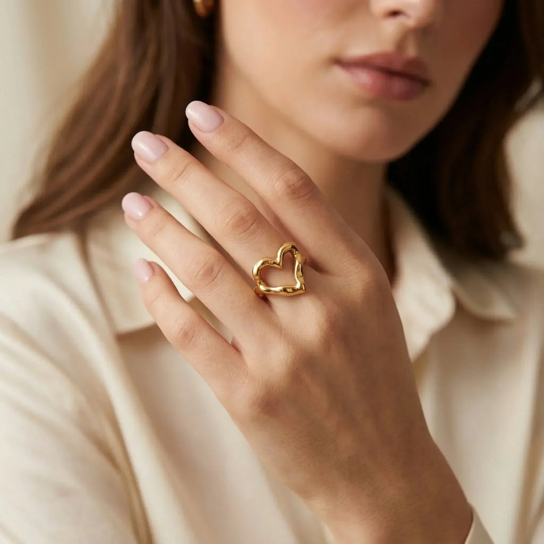 Gold-Plated Heart Ring with Stainless Steel