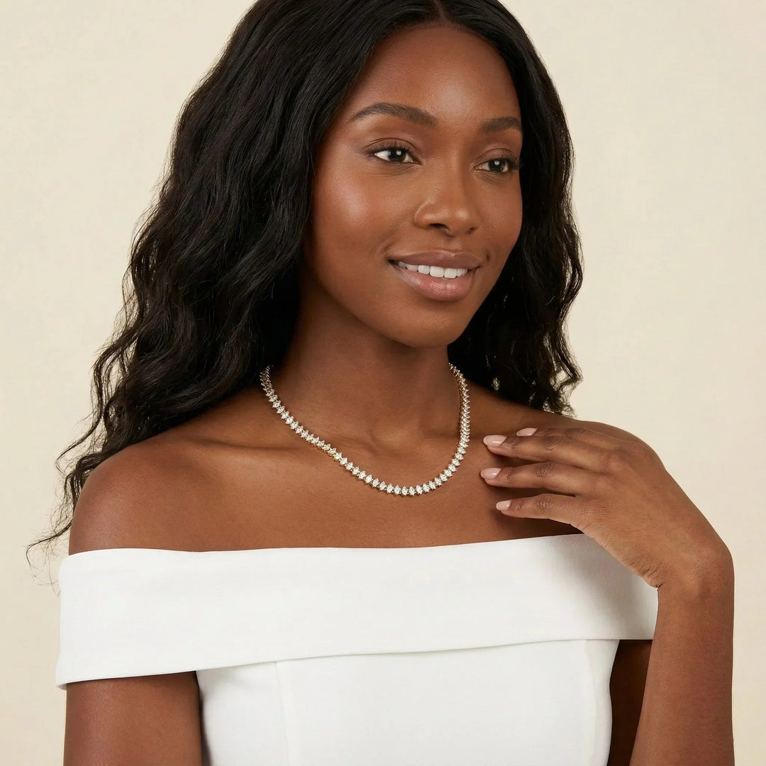 Gold-Plated Diamond Tennis Necklace For Women