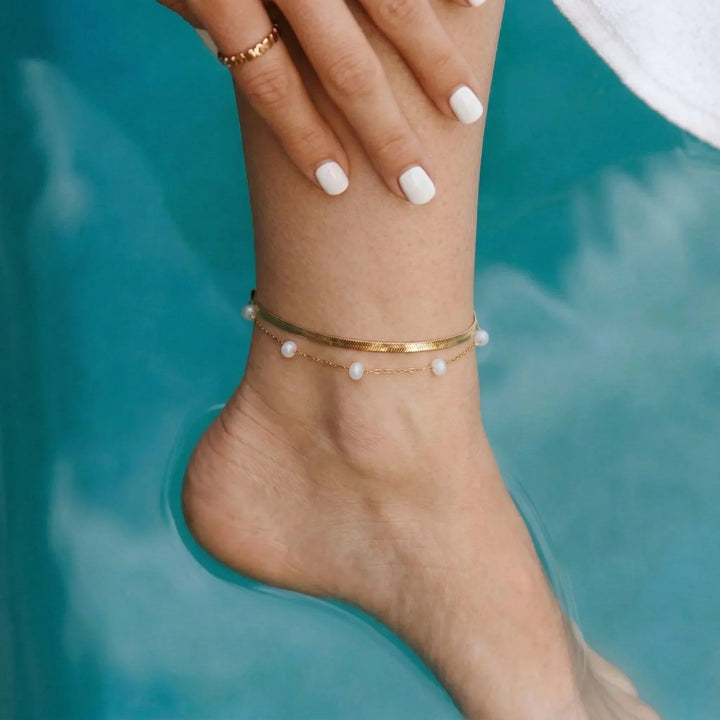 Gold-Plated Faux Pearl Layered Anklet for Women