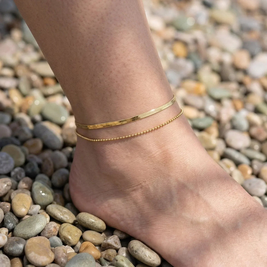 Gold-Plated Layered Anklet Elegant with Adjustable Length