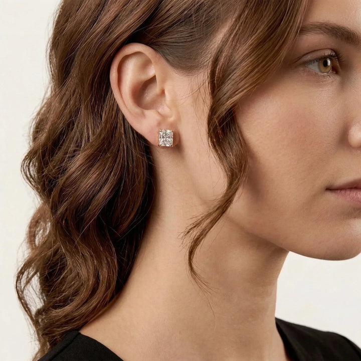 Gold-Plated Cubic Zirconia Stud Earrings for Women Steel Solitaire Studs
