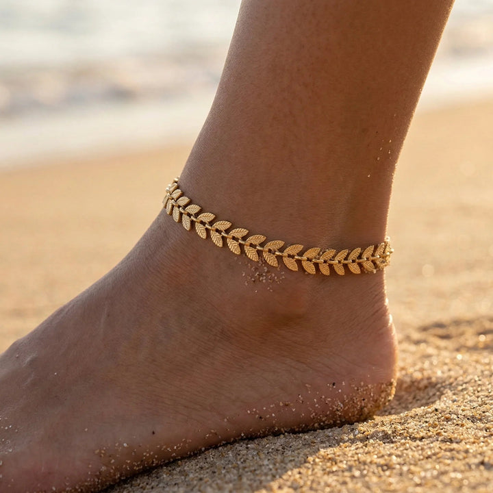 Gold-Plated Leaf Chain Anklet for Women