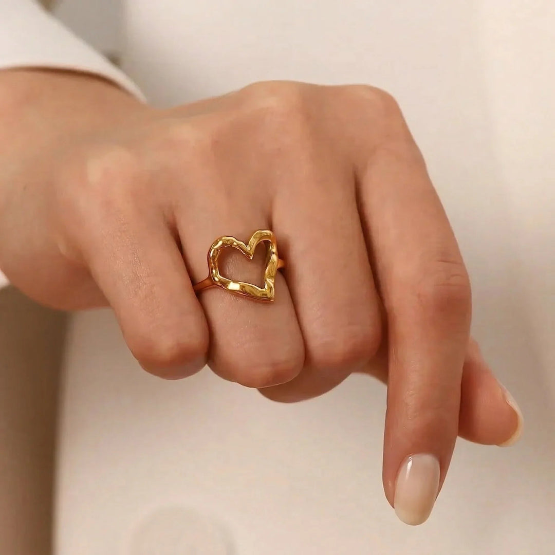 Gold-Plated Heart Ring with Stainless Steel