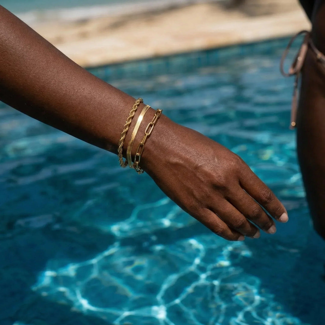 Gold-Plated Layered Bracelet 3-Piece Set