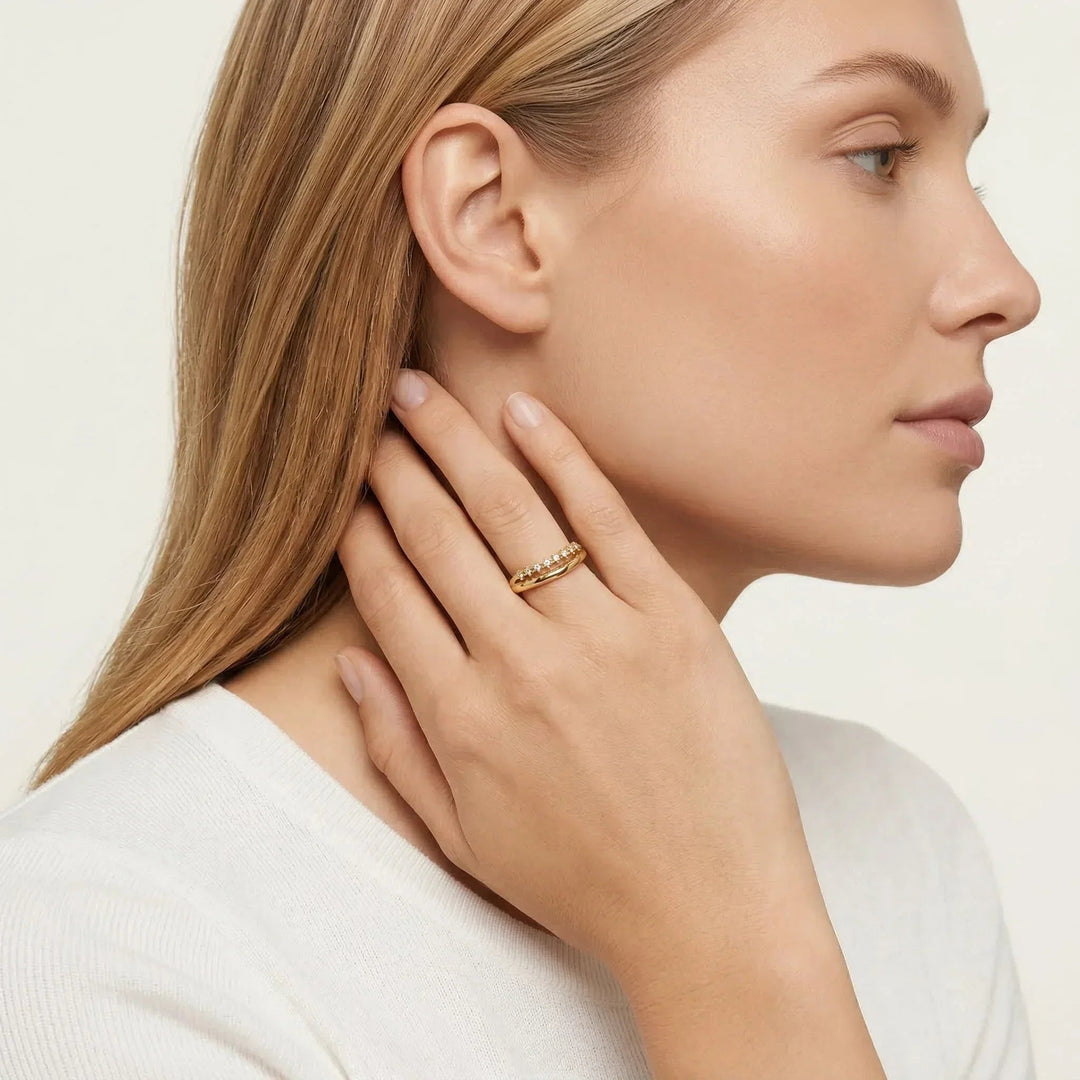 Gold-Plated CZ Stackable Band Ring for Women