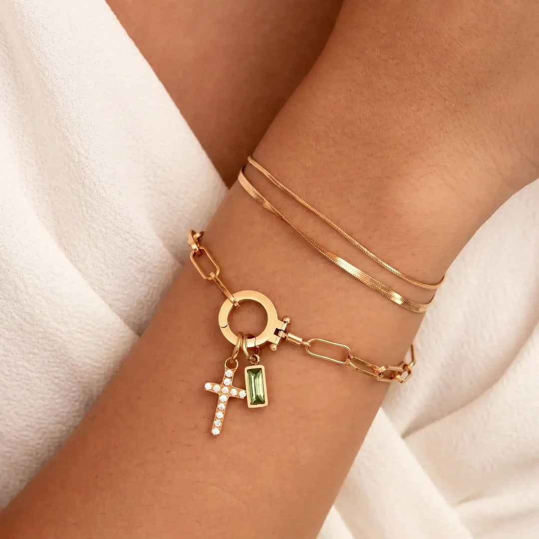 Gold-Plated Crystal Cross Bracelet