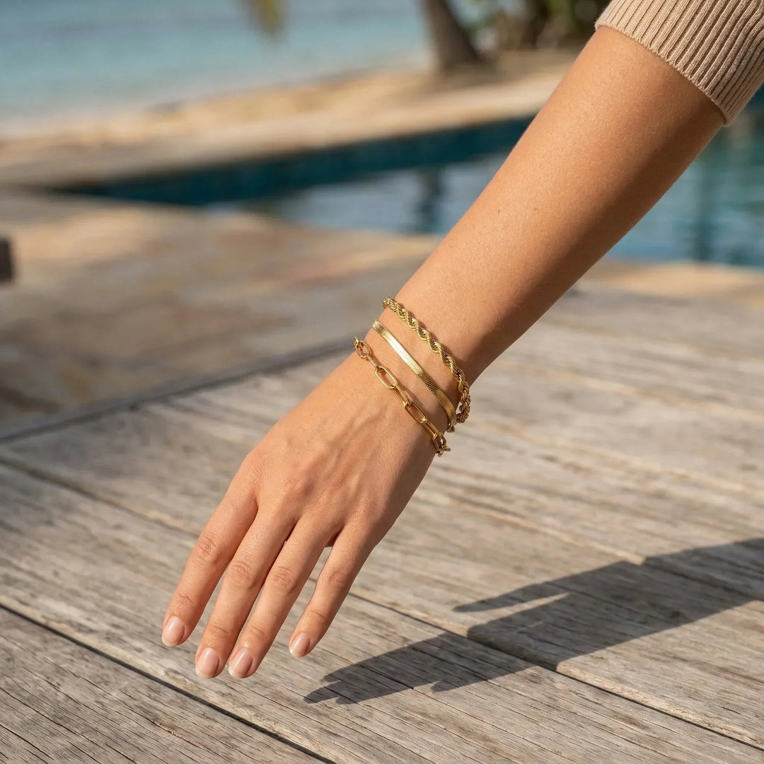Gold-Plated Layered Bracelet 3-Piece Set
