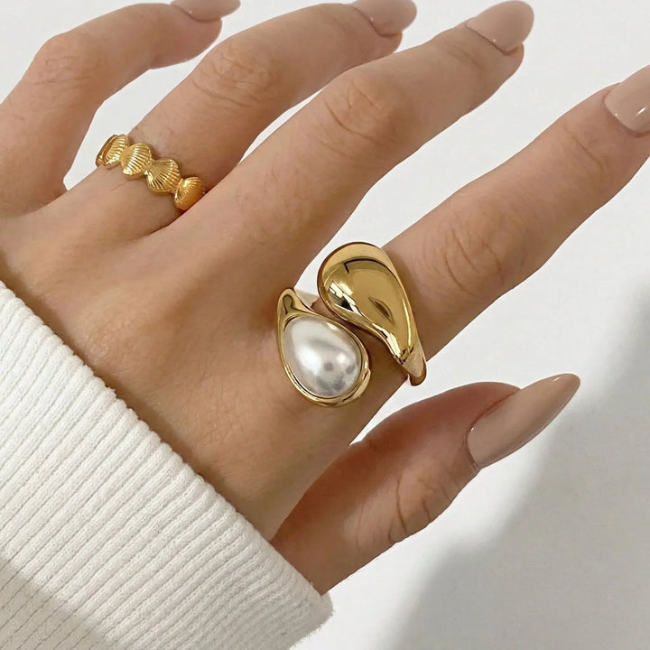 Gold-Plated Faux Pearl Statement Ring for Women