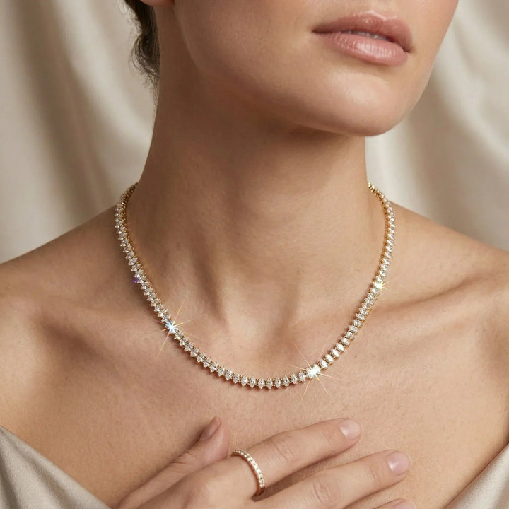 Gold-Plated Diamond Tennis Necklace For Women