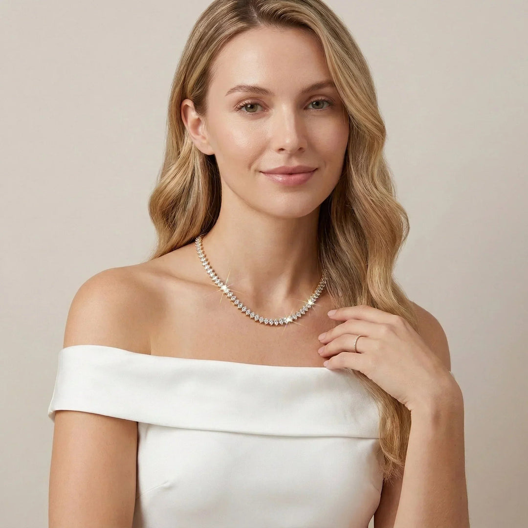 Gold-Plated Diamond Tennis Necklace For Women