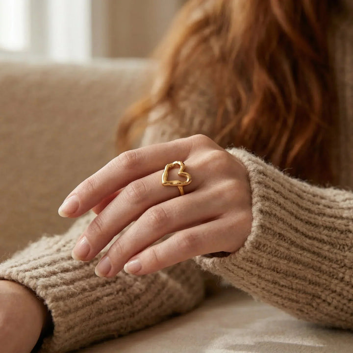 Gold-Plated Heart Ring with Stainless Steel