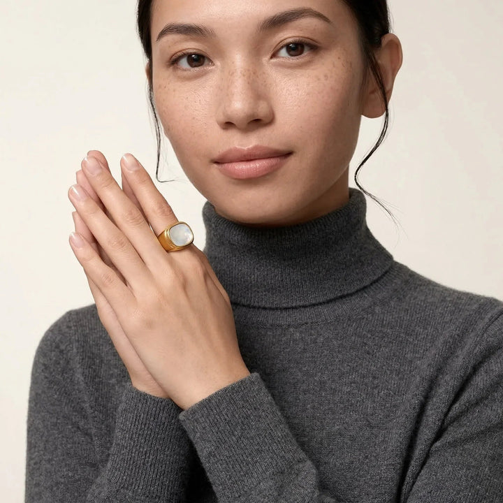 Gold-Plated Faux Shell Signet Ring for Women