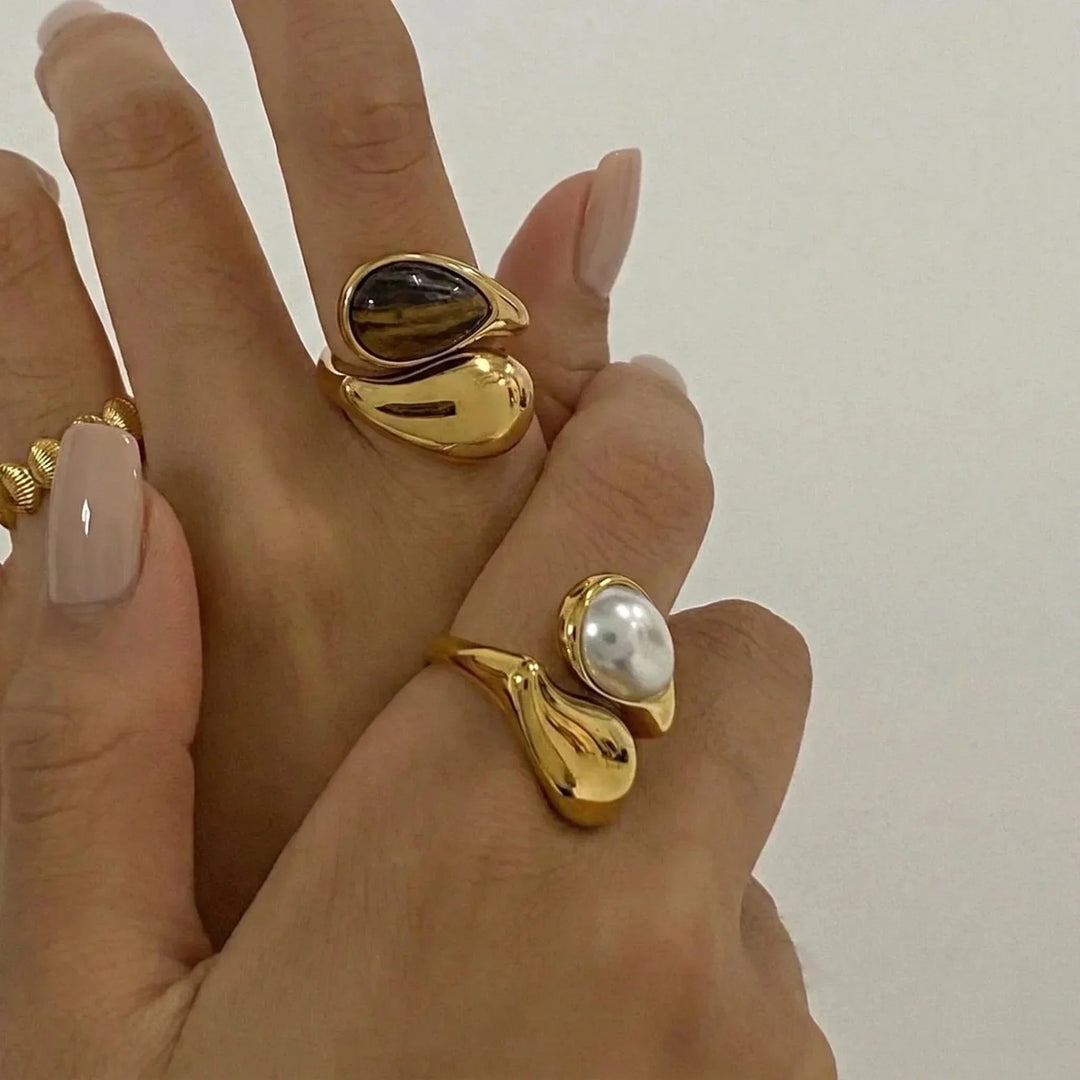 Gold-Plated Faux Pearl Statement Ring for Women