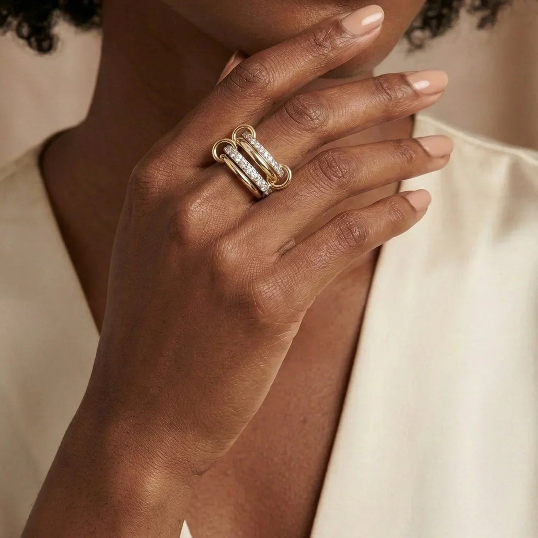 Gold-Plated Stacked CZ Ring with Silver-Tone Bands