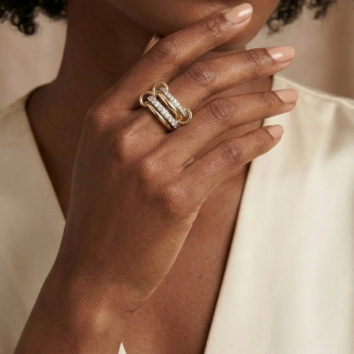 Gold-Plated Stacked CZ Ring with Silver-Tone Bands